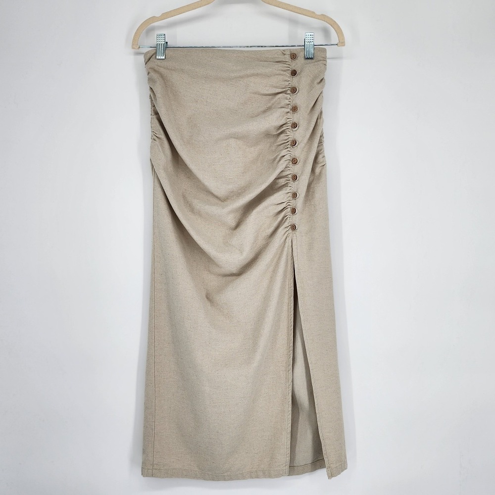 Zara Womens Ruched Front Slit Midi Skirt Small Minimalist Spring Summer Casual